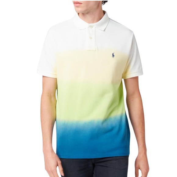 Polo Ralph Lauren Men's Custom Slim Fit Polo Shirt Bright Navy Dip Dye Multi - Picture 10 of 11